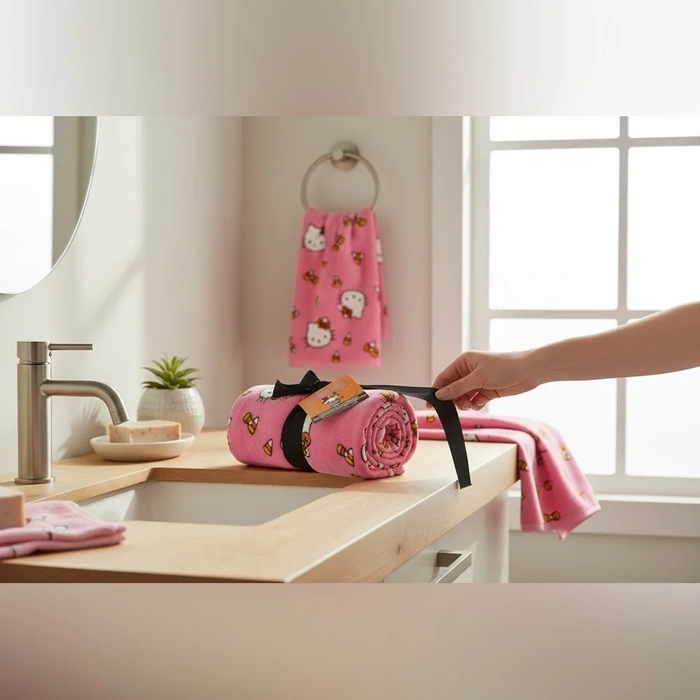 Hello Kitty NEW - 2 hand towels Pink Candy Corn halloween october